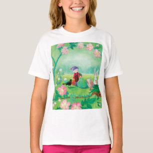 Gnome gardener, Blackbird, Hedgehog & white Rabbit T-Shirt