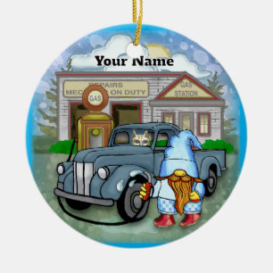Gnome Gas Station Ceramic Tree Decoration