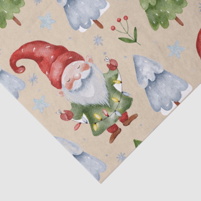 Gnome Gift Wrapping Tissue Paper Beige Watercolor (Detail)