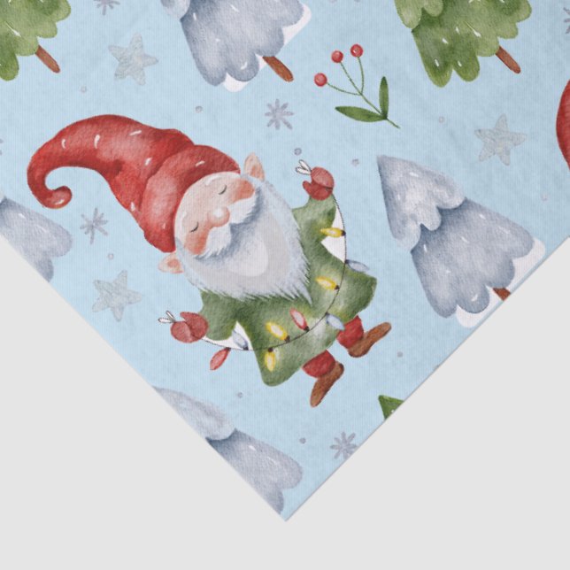 Gnome Gift Wrapping Tissue Paper Blue Watercolor (Detail)