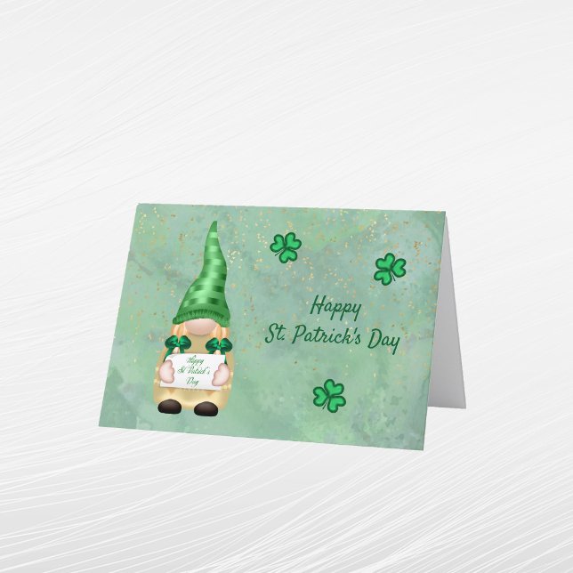 Gnome Green Gold Shamrock St Patricks Day Holiday Card (Creator Uploaded)