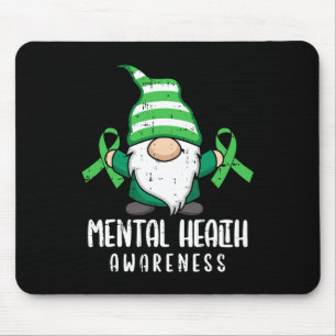 Gnome Green Ribbon Mental Health Awareness Warrior Mouse Mat