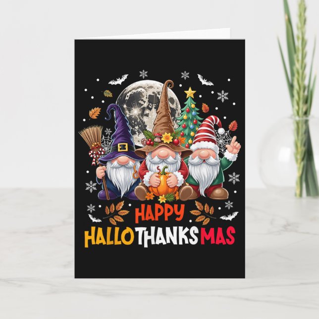 Gnome Hallothanksmas Halloween Thanksgiving Christ Card (Front)