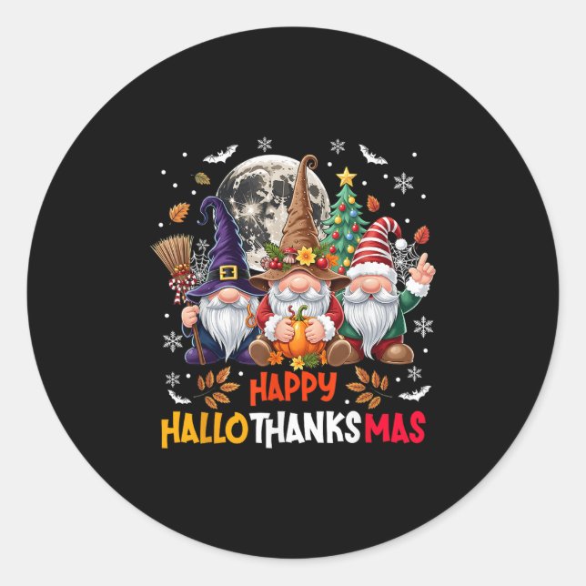 Gnome Hallothanksmas Halloween Thanksgiving Christ Classic Round Sticker (Front)