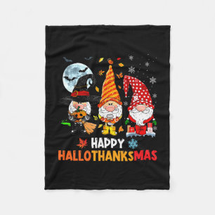 Gnome Hallothanksmas Halloween Thanksgiving Christ Fleece Blanket