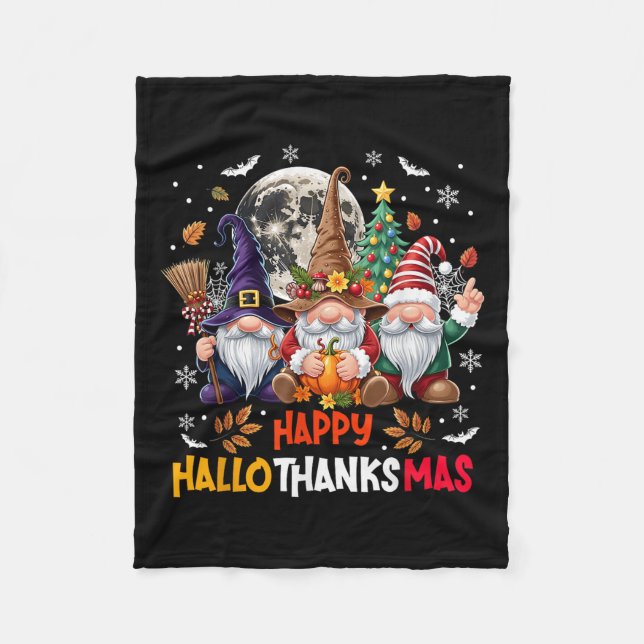 Gnome Hallothanksmas Halloween Thanksgiving Christ Fleece Blanket (Front)