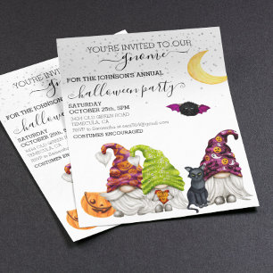 Gnome Halloween Party Watercolor Invitation 