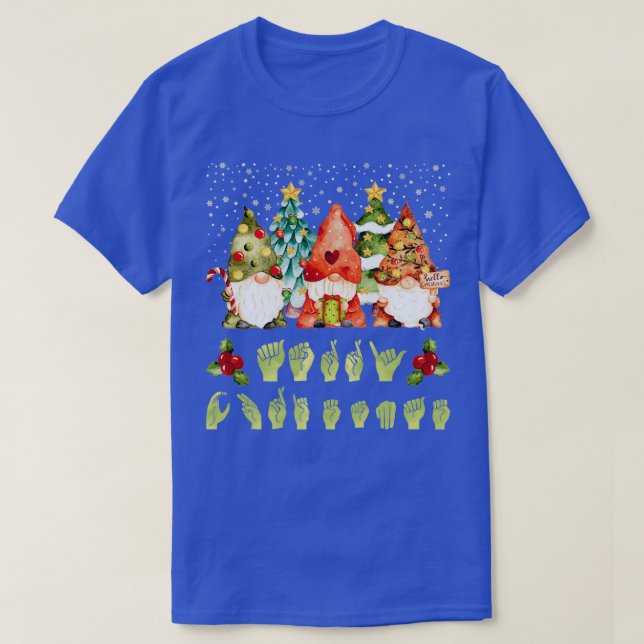 Gnome Hand Asl Sign Language 2021 Christmas Long S T-Shirt (Design Front)