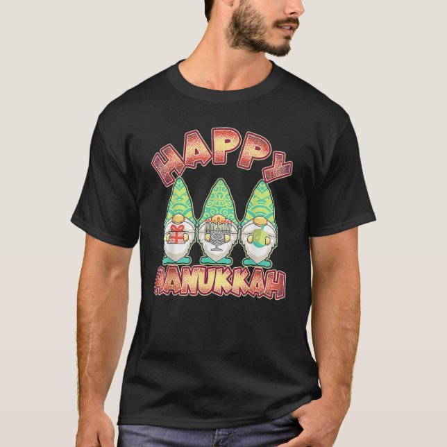 Gnome Hanukkah Jewish Candles Festival Menorah Dre T-Shirt (Front)