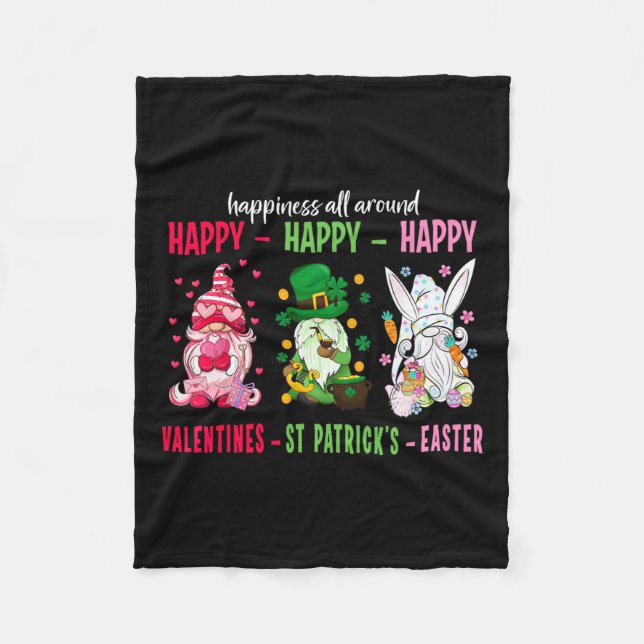 Gnome Happy Valentine St Patrick Easter Happiness  Fleece Blanket (Front)
