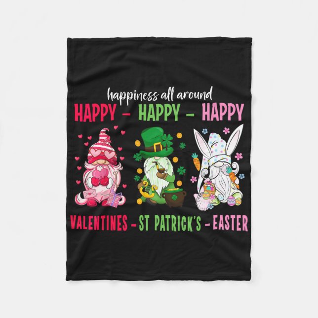 Gnome Happy Valentine St Patrick Easter Happiness  Fleece Blanket (Front)