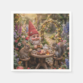 Gnome Having Tea Party with Bunny and Squirrel Napkin