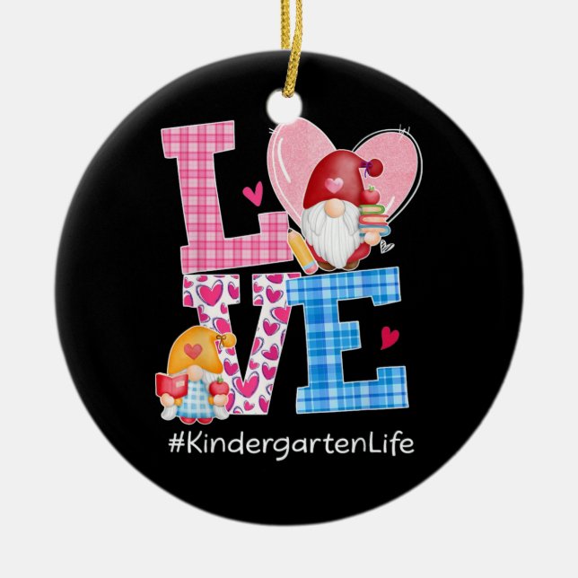 Gnome Hearts Love Kindergarten Ceramic Tree Decoration (Front)