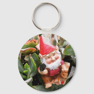Gnome hiding in the succulents key ring