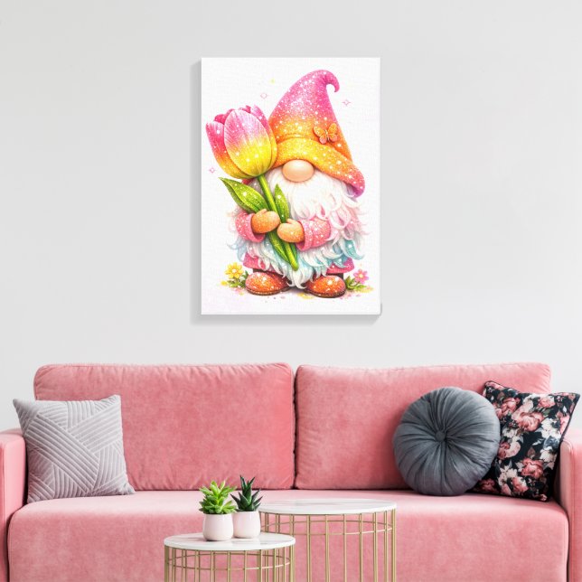 Gnome holding a tulip  canvas print (Insitu(LivingRoom))