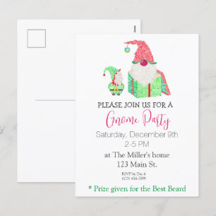 Gnome Holiday Party Invitation Postcard