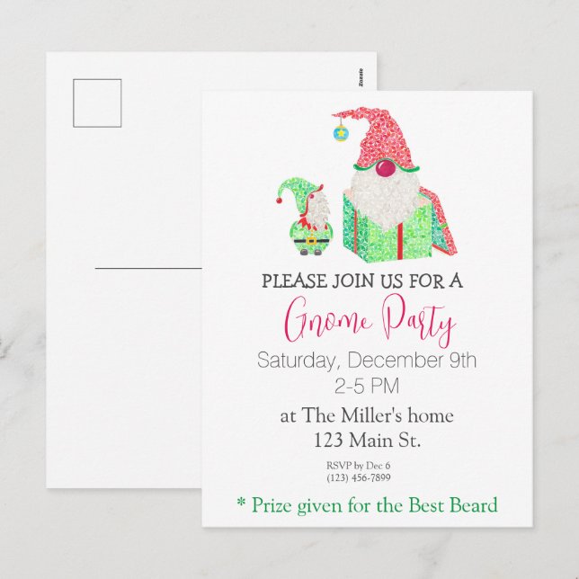 Gnome Holiday Party Invitation Postcard (Front/Back)