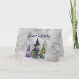 Gnome House Gold Confetti Purple Birthday Card