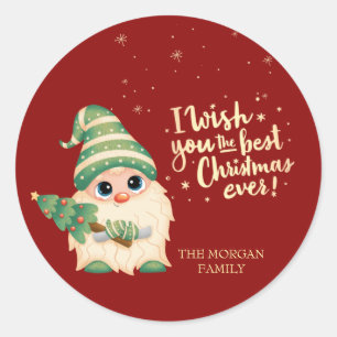 Gnome,I Wish You The Best Christmas Ever Classic Round Sticker