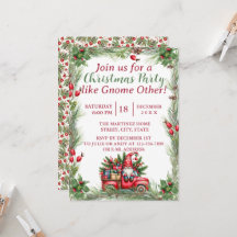 Gnome in a Vintage Red Truck Christmas Party