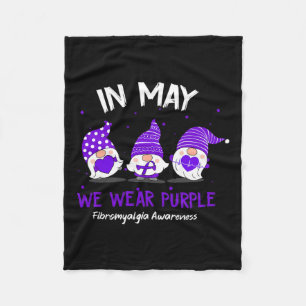 Gnome In May We Wear Purple Ribbon Fibromyalgia Aw Fleece Blanket
