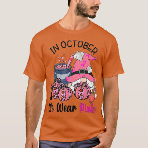 Gnome In October We Wear Pink Breast Cancer Awaren T-Shirt