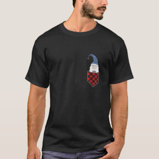 Gnome in Pocket Tee Coffee Gnome Lover Red Plaid C