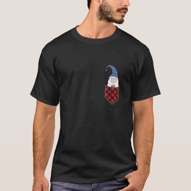 Gnome in Pocket Tee Coffee Gnome Lover Red Plaid C (Front)