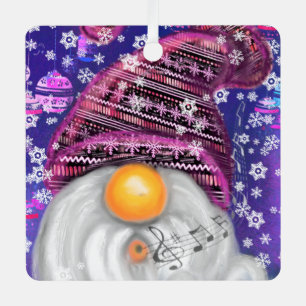 Gnome In Purple Hat Sings A Christmas Song Funny Metal Tree Decoration