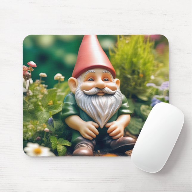 Gnome In Summer Garden Mouse Mat (With Mouse)
