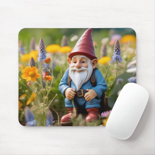 Gnome In Summer Garden Mouse Mat (With Mouse)
