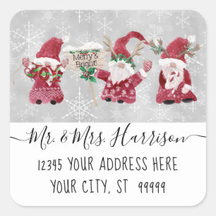 Gnome Joy Merry n Bright Christmas Card Address  Square Sticker