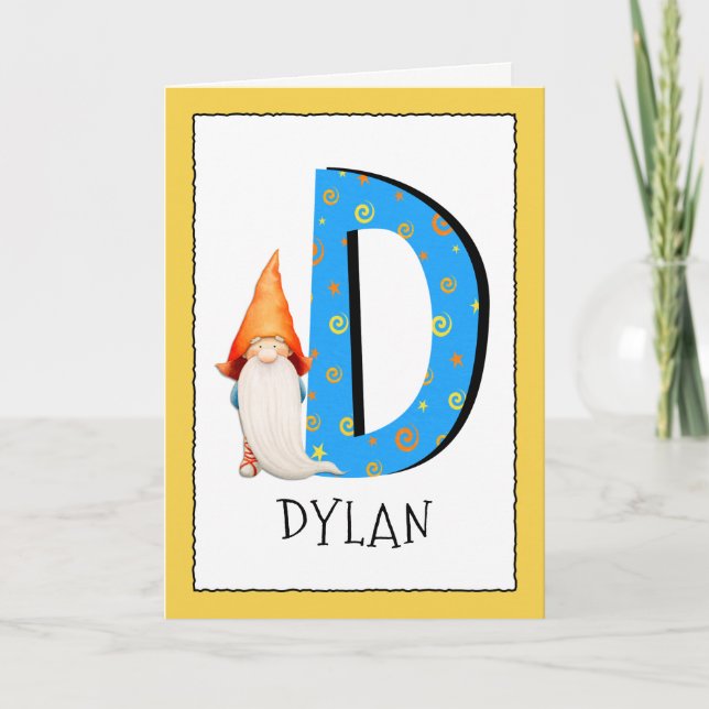 Gnome Kids Letter D Name and Age Birthday Greeting Card (Front)