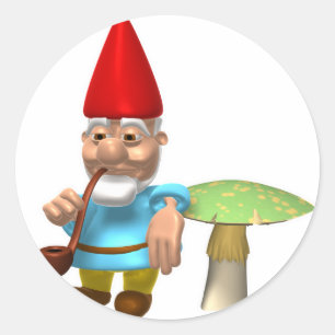 gnome leaning on mushroom classic round sticker