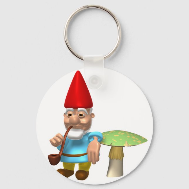 gnome leaning on mushroom key ring (Front)