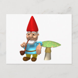 gnome leaning on mushroom postcard