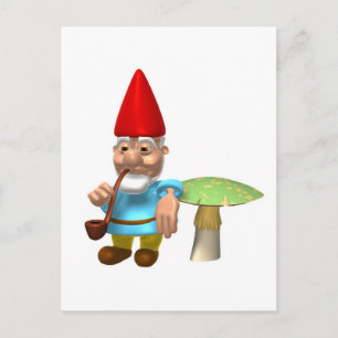 gnome leaning on mushroom postcard
