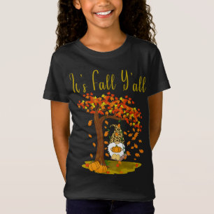 Gnome Leopard Fall Pumpkins Cute It's Fall Y'all T T-Shirt