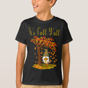 Gnome Leopard Fall Pumpkins Cute It's Fall Y'all T T-Shirt