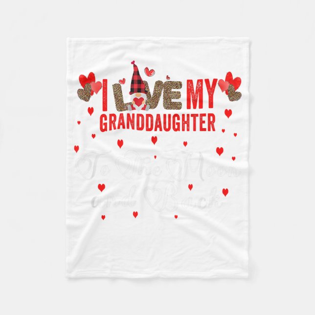 Gnome Leopard Valentines Day Love My Granddaughter Fleece Blanket (Front)