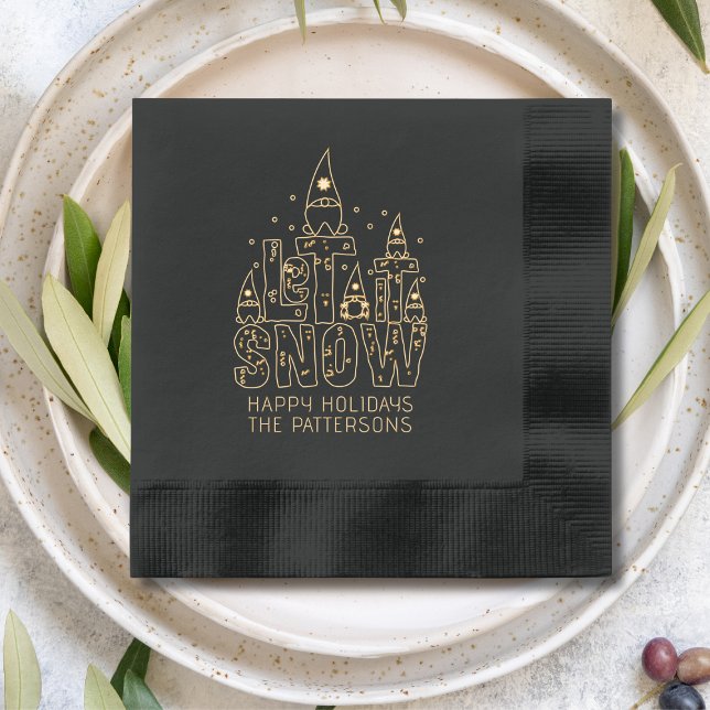 Gnome Let It Snow Christmas Holidays Personalised Foil Napkins (Creator Uploaded)