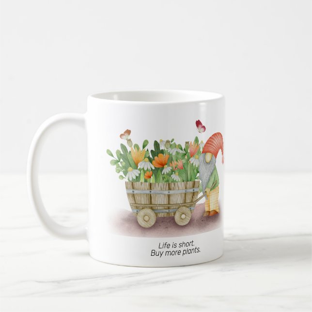 Gnome life is short buy more plants personalise coffee mug (Left)