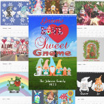 Gnome Love Sweet Gnome Family Name Season Holidays Calendar<br><div class="desc">The Gnome Love Sweet Gnome Family Name Season Holidays Calendar is a customisable calendar that displays seasons, holidays, and zodiac signs. It's perfect for gnome lovers and and can be personalised with your family name. Hang it on your wall. This calendar is versatile and everything can be customised to your...</div>