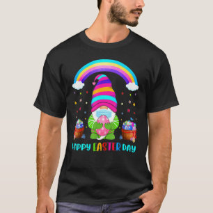 Gnome Mask Happy Easter Day Rainbow Colourful Egg  T-Shirt