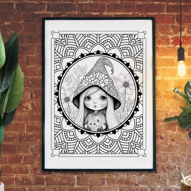 Gnome May Flower Mandala Adult Coloring  Poster (Creator Uploaded)
