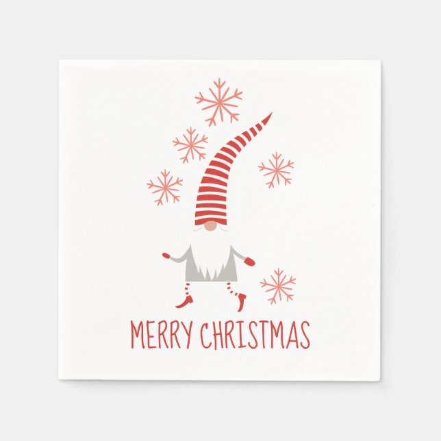 Gnome Merry Christmas And Snowflakes  Napkin (Front)