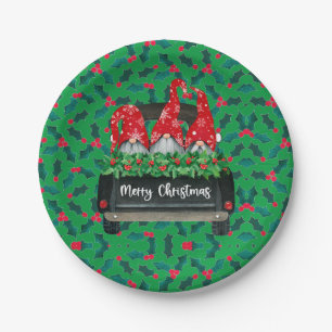 Gnome Merry Christmas Holly Paper Plate