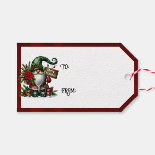 Gnome Merry Christmas & Red Borders Gift Tags