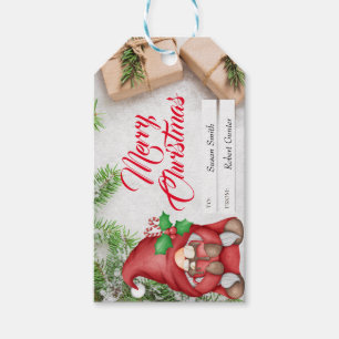 Gnome Merry Christmas Watercolor Snowy Background  Gift Tags