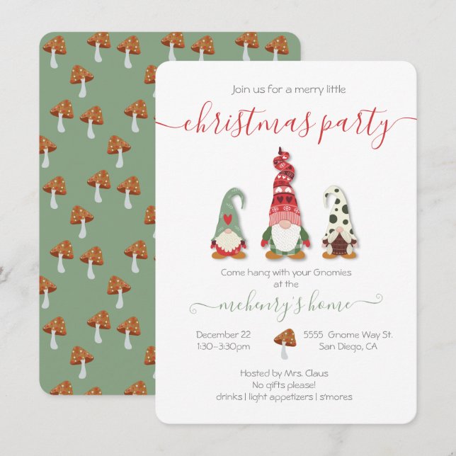 Gnome Merry Little Christmas Party Invitation (Front/Back)